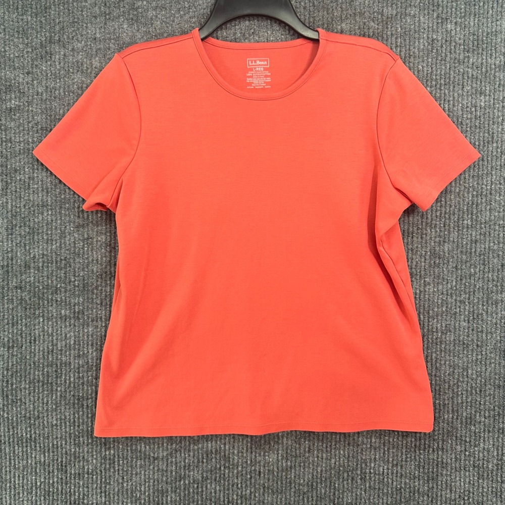 LL Bean T-Shirt Womens Large Regular Coral Excellent Supima Cotton Crewneck
